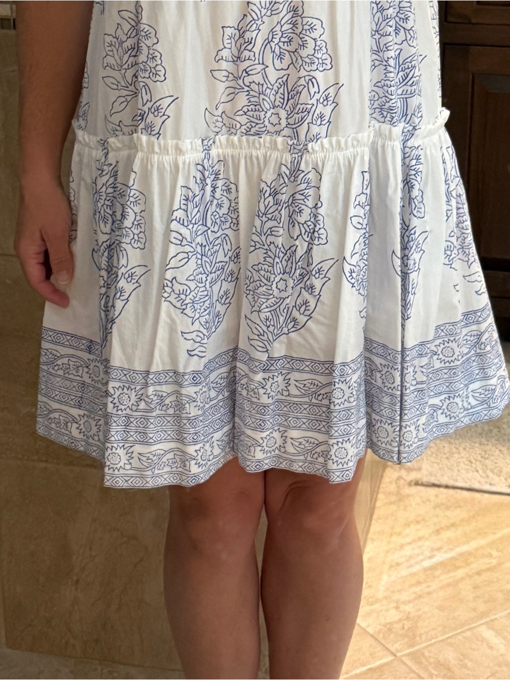 Oliphant White and Blue Floral Mediterranean Ruffle Strap Dress - Picture 9 of 9